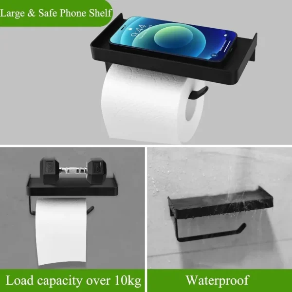 Wall-Mounted Toilet Paper Holder with Storage Shelf Waterproof Bathroom Tissue Rack with Phone Holder for Bathroom Accessories - Image 6