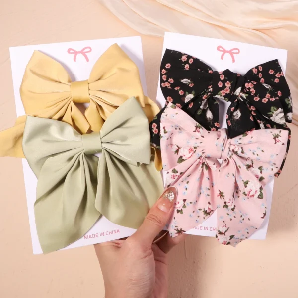 2Pcs/Set Women Girls Sweet Print Bows Hair Clips Hairpins Ribbon Barrettes Duckbill Clip Headwear Female Summer Hair Accessories