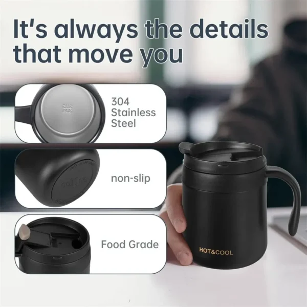 350/500ml Insulated Coffee Mug with Handle Stainless Steel Insulated Mug Coffee Tumbler Thermos Tea Cups with Lip - Image 3