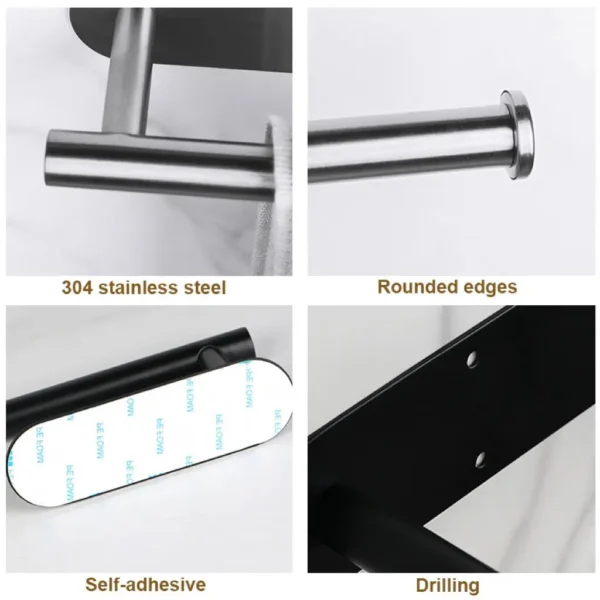 Self Adhesive Toilet Paper Towel Holder Punch-free Roll Paper Holder Kitchen Hook Storage Holder Stainless Steel Wall Mount - Image 4