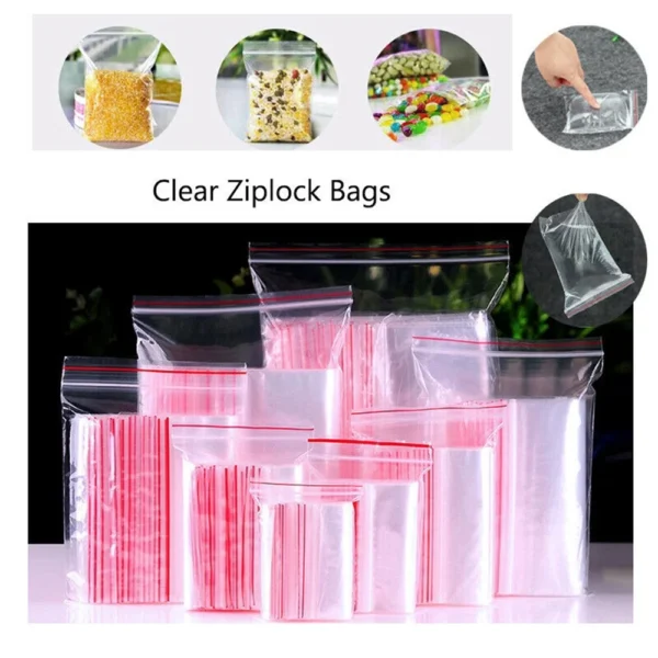 100 Pcs/Pack 5-12 Wire Self Seal Clear Plastic Poly Resealable Ziplock Bags Food Storage Fresh Package Reclosable Multi Size - Image 4