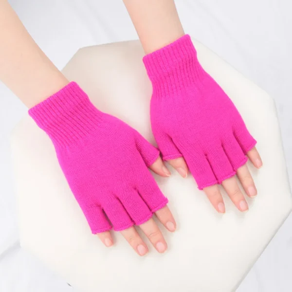 1Pair Unisex Black Half Finger Fingerless Gloves for Women and Men Wool Knit Wrist Cotton Winter Warm Work Mittens - Image 3