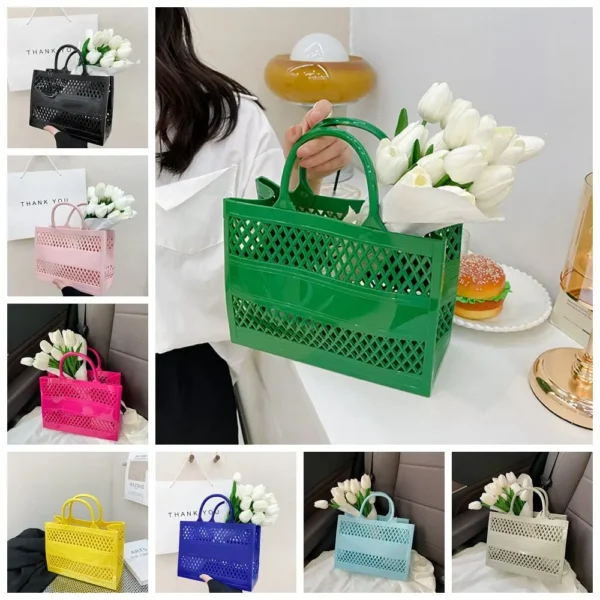 2022 Summer Hollowed Out Shopping Basket Multi-functional Handbag Large Capacity Shoulder Bags PVC Jelly Bag Beach Bag - Image 4