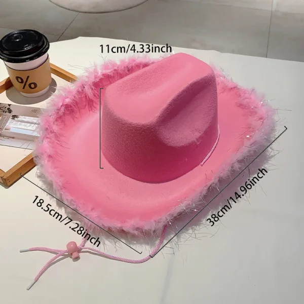 KAMMPT Fashion Solid Color Cowboy Hat Wide Brim Carnival Cosplay Cowgirl Hat Western Style Trends Caps for Bachelorette Party - Image 6