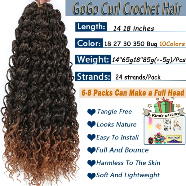 1- 6 Packs Ombre GoGo Curl Crochet Hair 14 18 Inches Go Go Curl Crochet Braids Synthetic Water Wave Deep Afro Twist Crochet Hair - Image 2