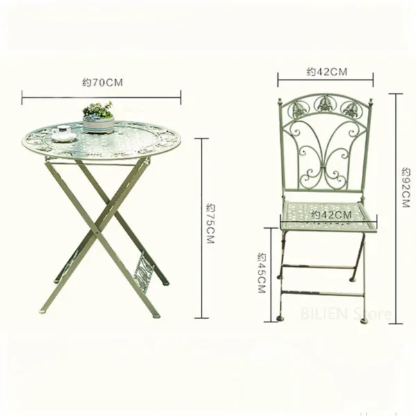 Folding Outdoor Garden Furniture Sets Iron Table and Chair Nordic patio furniture Balcony Lounge Table and Chair Three-piece Set - Image 6