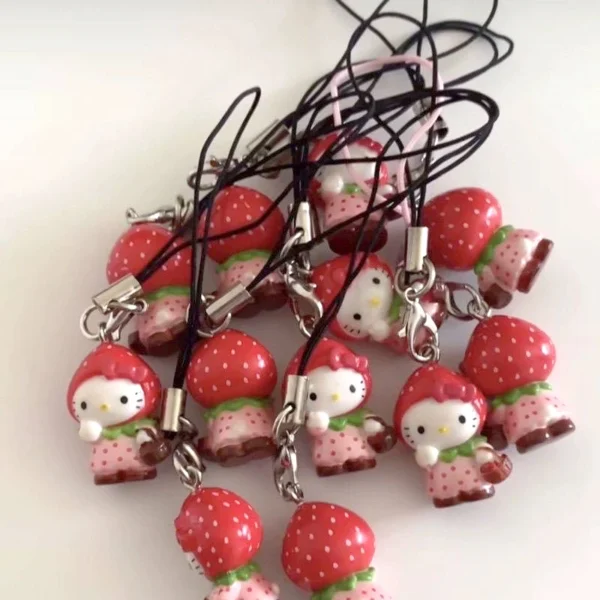 Kawaii Strawberry Holle Kitty Mobile Phone Pendant Cute Funny DIY Backpack Pendant Keychains Decoration Friend Birthday Gift - Image 3