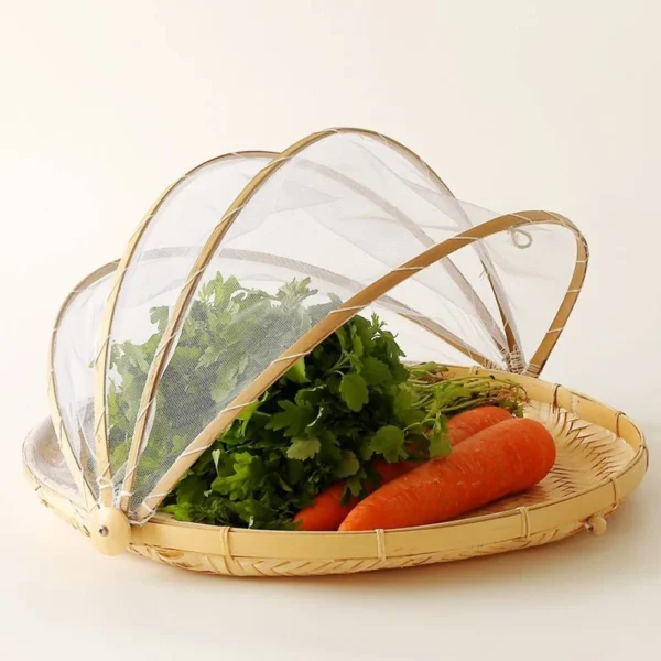 Bamboo Woven Baskets Anti-Mosquito Nets Fruit Vegetable Basket Dustpan Tent Basket Tray Portable Picnic Mesh Net Covers - Image 4