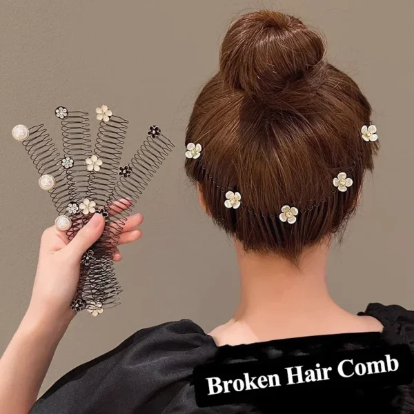 Lovely Flower Pearl Broken Hair Organizer Girls Women Hairpin Clip Invisible Bangs Fixed Insert Comb Tiara Headband Accessories - Image 2