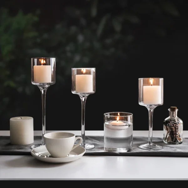 1 Set Modern Light Luxury High Footed Glass Candle Holders Wedding Props Transparent Candle Lights Glass Candle Holder Romantic - Image 6