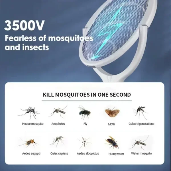 5 In 1 Fast Charging Racket Kill Fly Bug Safety Insulated Battery Powered Lamp ABS Adjustable Electric Mosquito Swatter - Image 2