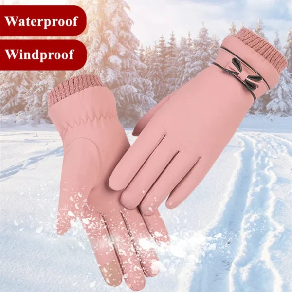 Winter Women Gloves Hand Warmer Thermal Fleece Lined Guantes Full Finger Ladies Mitten Touchscreen Waterproof Bike Cycling Glove - Image 2