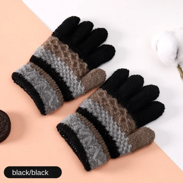 Autumn and Winter Children's Warm Gloves 3-8 Year Old Boys and Girls Thickened Striped Knitted Full Finger Gloves - Image 4