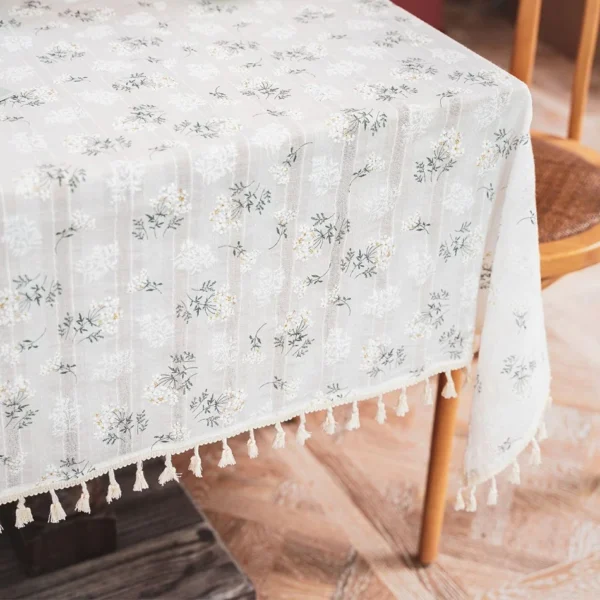 Korean Style Daisy Tassels Cotton Floral Tablecloth,Tea Table Decoration,Rectangle Table Cover For Kitchen Wedding Dining Room - Image 3