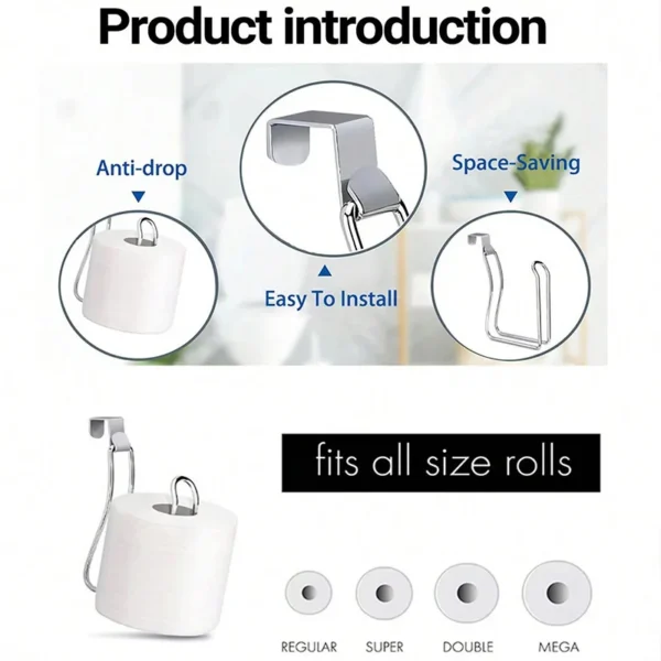 Wall Mount Toilet Paper Holder No Punching Tissue Towel Roll Dispenser Towel Rack Easy Hooks for Bathroom Kitchen - Image 3