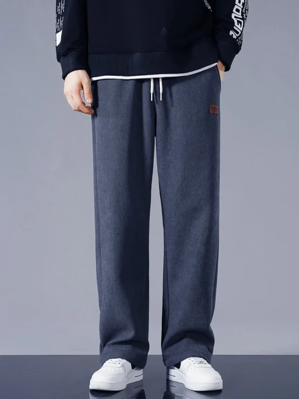 Winter Thick Warm Corduroy Sweatpants Men Fleece Liner Drawstring Straight Loose Track Pants Male Casual Fleece Thermal Trousers - Image 2