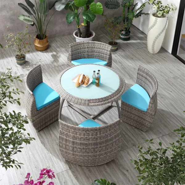 Outdoor Ratten Furniture Set Creative Modern Waterproof Combination Garden Balcony Small Space Round Table Flower Chairs Couch