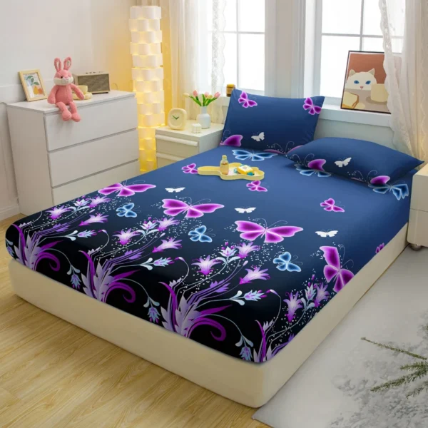 3-piece Simple modern butterfly pattern matte three piece fitted sheet set, bedroom printed bed cover set, bedding - Image 4