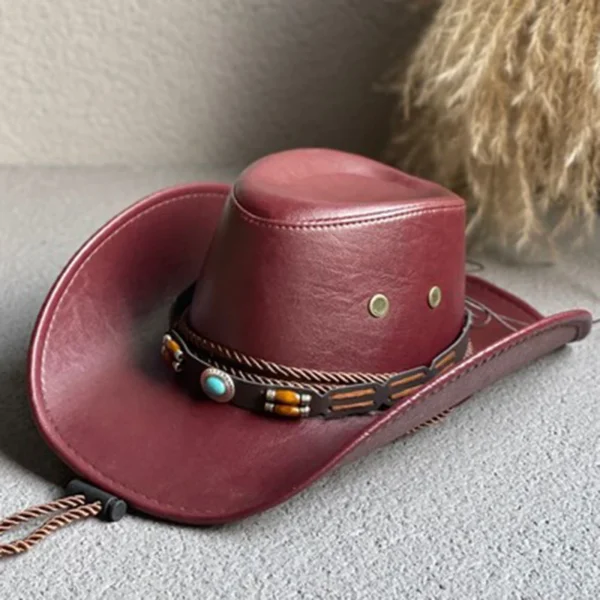 New Faux Leather Western Cowboy Hats For Women Men Vintage Gentleman Dress Hats Panama Cowgirl Jazz Cap Sombrero Hombre - Image 6