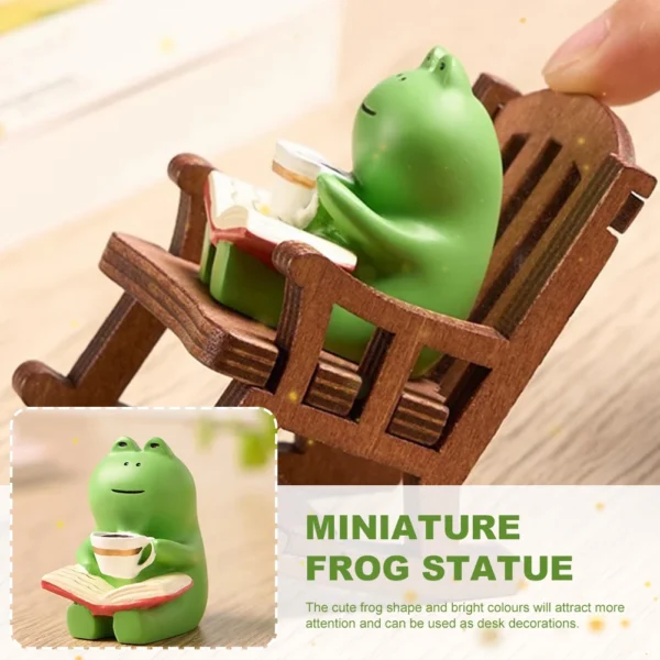 Frog Drinking Coffee Ornament Creative Cartoon Frog Animal Statue Miniature Frog Read Book Figurines for Shelf Desk Decoration - Image 2