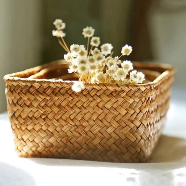 Handmade Straw Dried Flower Fruit Pot Basket Rattan Box Practical  Kitchen Storage Basket Home Decortion - Image 3