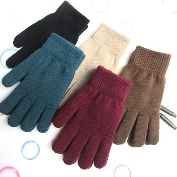 Women Gloves Knitted Solid Autumn Winter Hand Warmer Thicken Lining Skiing Short Wrist Female Full Fingered Mittens