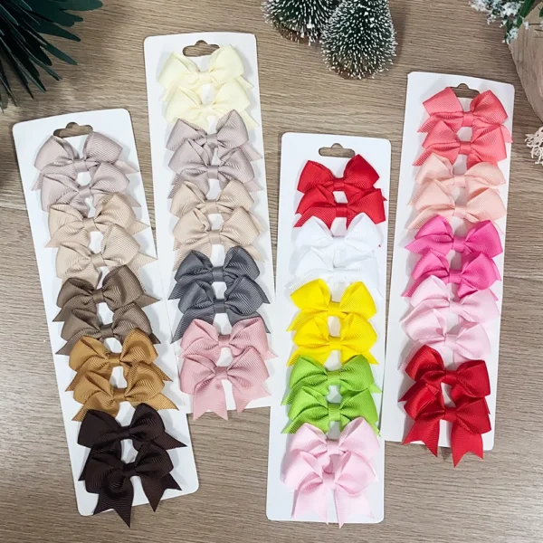 10Pcs/Set New Cute Solid Ribbon Bowknot Hair Clips for Baby Girls Handmade Bows Hairpin Barrettes Headwear Kids Hair Accessories - Image 3