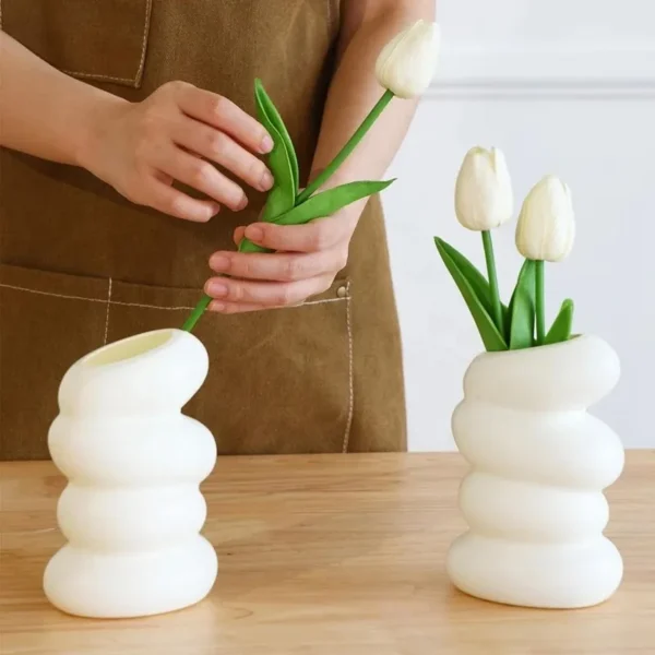 1PC Plastic Spiral White Vase Nordic Creative Flower Arrangement Container For Kitchen Living Bedroom Home Decoration Ornamen - Image 2