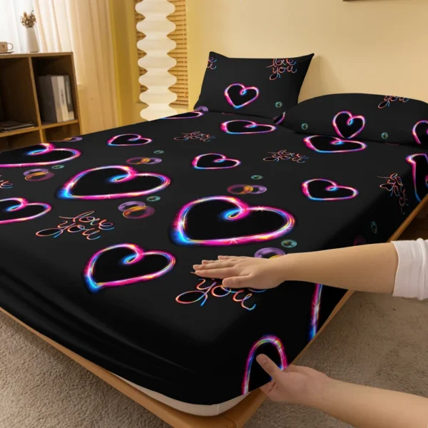 1 Piece of Heart Flashing Emotion Pattern Frosted Bedsheet, Bedroom Printed Bedspread, Bedding (Excluding Pillowcases) - Image 2