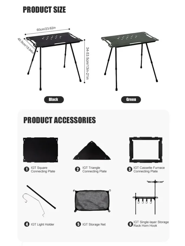 WESTTUNE Camping IGT Tactical Table with Accessories Lightweight Multifunctional Folding Aluminum Alloy Outdoor Table Adjustable - Image 6