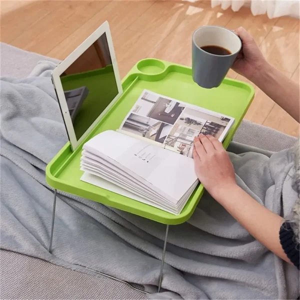 Breakfast Bed Tray Multi-Function Cup Holder with Stand Foldable Lap Desk Bed Table Laptop Bed Desk - Image 2