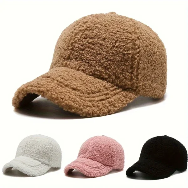 Big Head Solid Artificial Lamb Wool Baseball Cap Women Men Autumn Winter Hats Keep Warm Cap Plush Baseball Caps Outdoor  Dad Hat