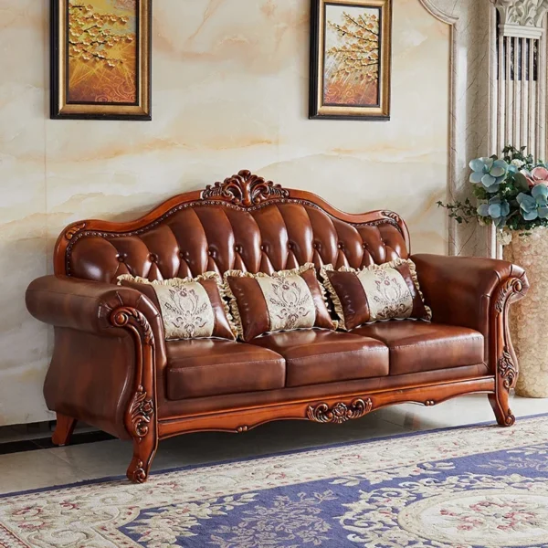 Leather Brown Living Room Sofa Set Luxury European Design Modern Style Sofa Full Set Nordic 3 Seater Canape Salon Home Furniture - Image 4