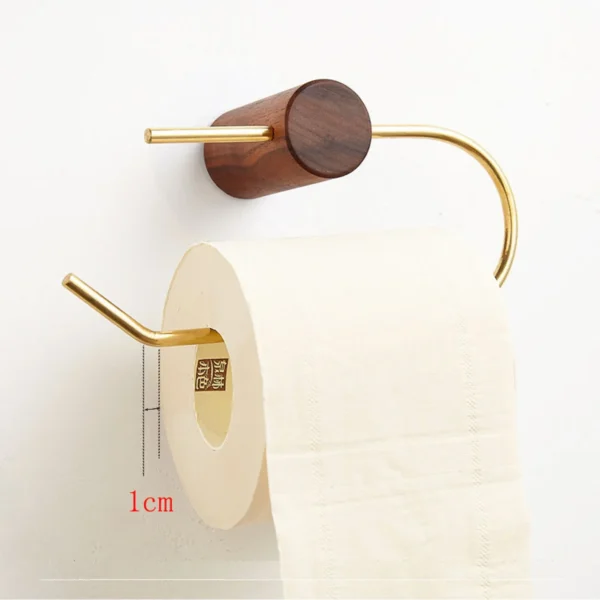 Wood Toilet Paper Holder No Drill Kitchen Storage Brass Towel Hanger Bathroom Accessories Self-Adhesive Wall Mounted Tissue Rack - Image 4