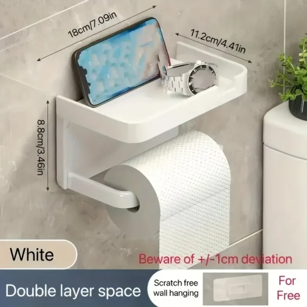 Easy-Install Toilet Paper Holder - Wall-Mounted, No-Punch, Roll Organizer - Bathroom Storage Accessory - Image 3