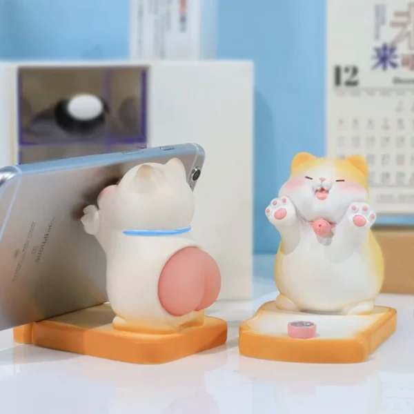 Cute Animal Sculpture Small Ornament Phone Holder Fun Resin Crafts That Can Pinch the Buttocks of Piggy Kitten Children's Gift - Image 2