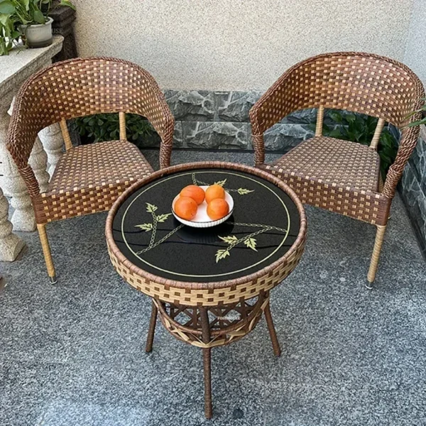 Outdoor Garden Furniture Sets Balcony Tea Table and Chair PE Rattan Chair Three-piece Set Courtyard Leisure Outdoor Furniture C - Image 3