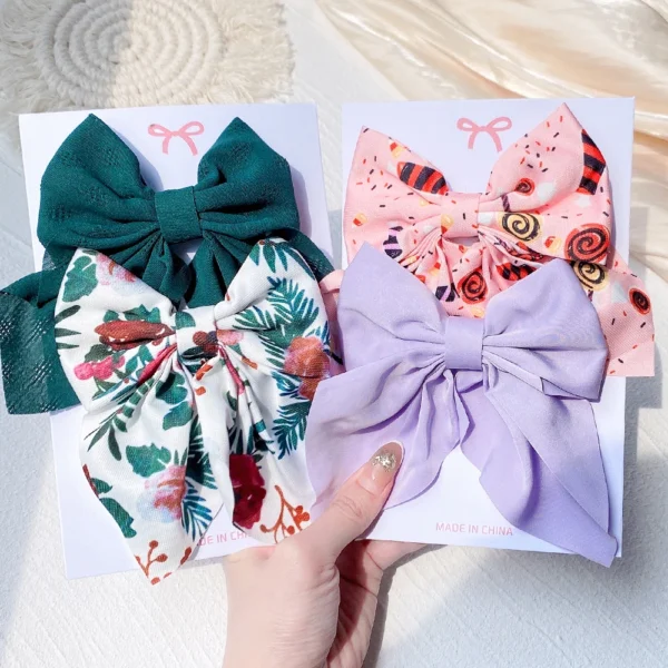 2Pcs/Set Women Girls Sweet Print Bows Hair Clips Hairpins Ribbon Barrettes Duckbill Clip Headwear Female Summer Hair Accessories - Image 4