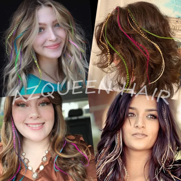 AZQUEEN Feather Hair Extension 10Pieces Fake Hair I Tip Rainbow Synthetic Hair 16inch Hairpiece Feather for Hair Extension - Image 4