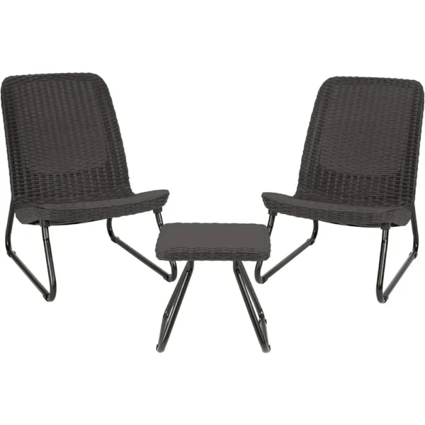 3 Piece Resin Wicker Patio Furniture Set with Side Table and Outdoor Chairs, Dark Grey - Image 3