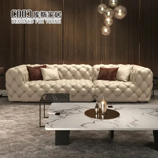 Home Decor Large Chesterfield Sectional Sofa Living Room Modern Luxury Genuine Leather Furniture Sofa Set - Image 4