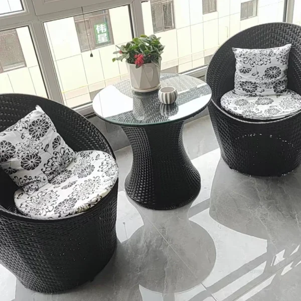 Outdoor Garden Furniture Set PE Rattan Chair Three-piece Set Balcony Small Table and Chair Leisure Courtyard Outdoor Furniture B - Image 5