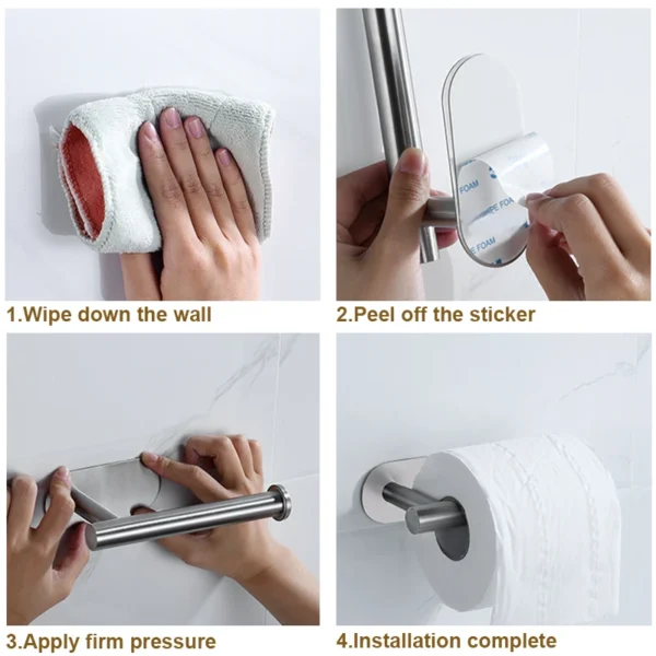 Stainless Steel Paper Towel Holder Adhesive Toilet Roll Paper Holder No Hole Punch Kitchen Bathroom Toilet Lengthen Storage Rack - Image 6