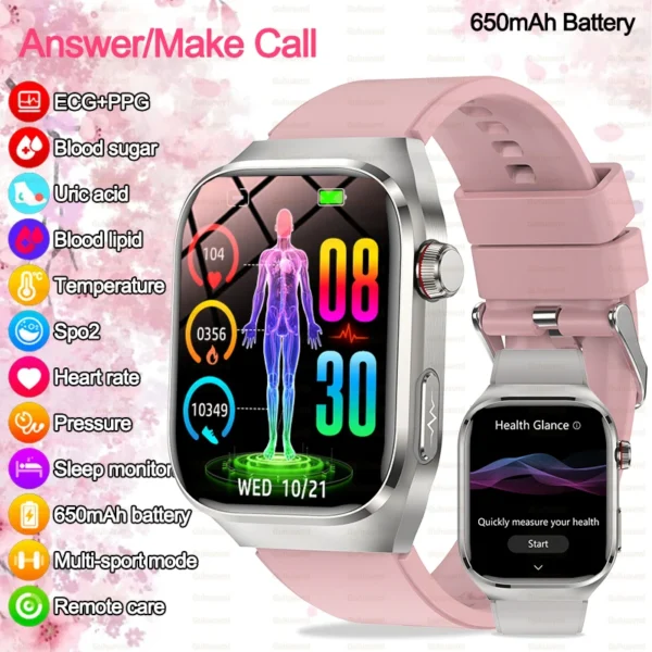 2024 New ECG Smart Watch Women BT Call Heart Rate Blood lipids Uric acid Health Monit Watches AI Voice 650mAh Sports Smartwatch