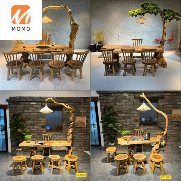 Large wooden table, one table, four chairs set, furniture, solid wood, including tree - Image 3