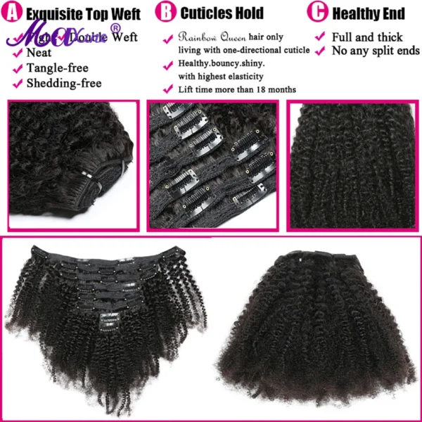 Maxine Clip Ins Hair Kinky Curly Clip In Hair Extensions Human Hair Full Head Afro Kinky Curly Clip Ins Bundles Natural Black - Image 5