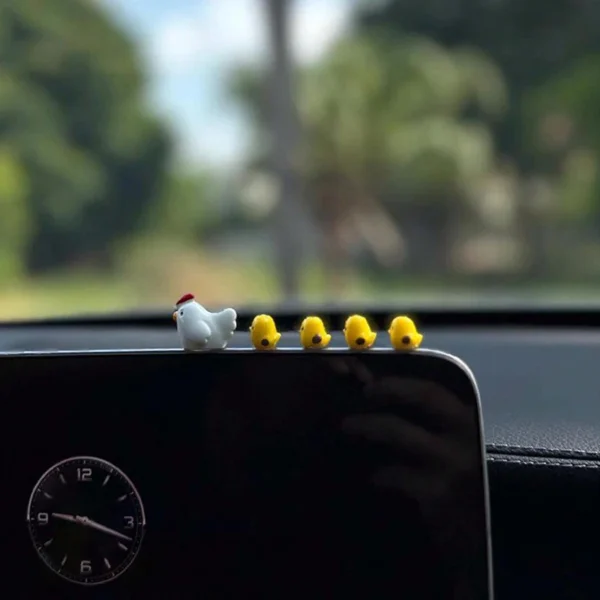 5PC Car interior decoration accessories, cute female cartoon figurines, rear mirror, air outlet, mini yellow chicken - Image 5