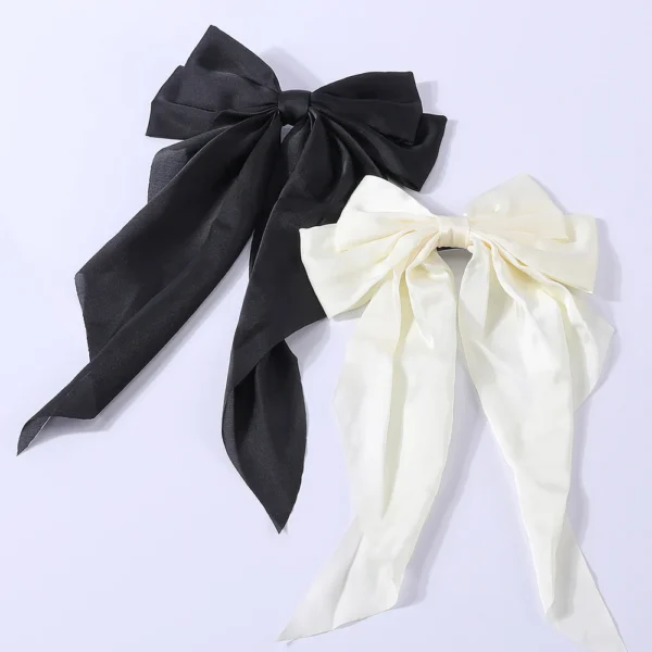 2Pcs/Set Elegant Bow Ribbon Hair Clip Women Fashion Solid Bowknot Satin Hairpin Barrettes Girls Ponytail Clip Hair Accessories - Image 3