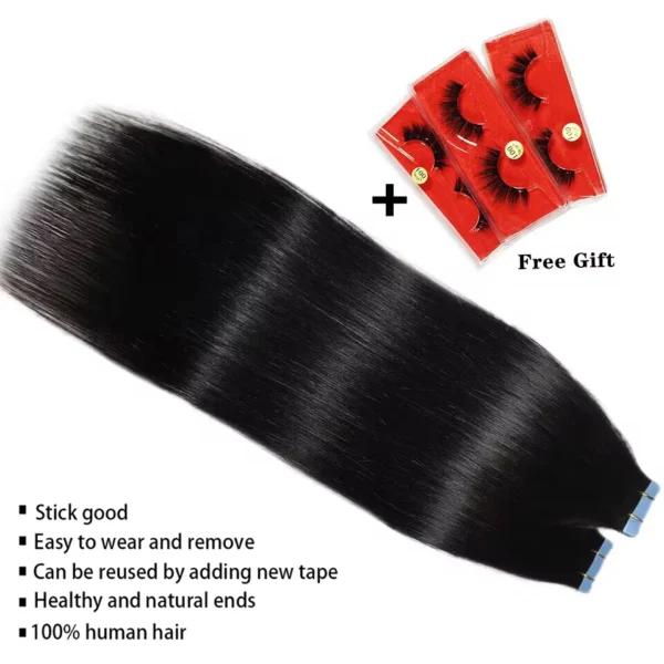 Straight Tape In Human Hair Extensions Natural Hair Extensions 1B 100% Remy Skin Weft  Adhesive Glue On For Salon High Quality - Image 2