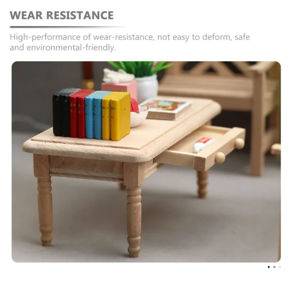 Table Miniature Dining Furniture House Wood Model Coffee Toys Old Mini Year Kids Toy Wooden Display Side Kitchen Ornament Tea - Image 2